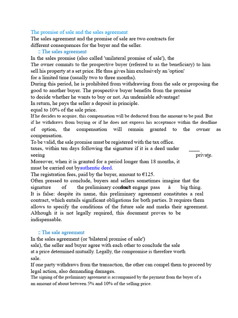 The Sale Promise and The Sales Agreement | PDF | Sales | Prices