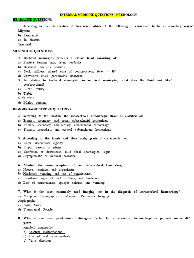Neurological Questionnaire | PDF | Headache | Vascular Diseases