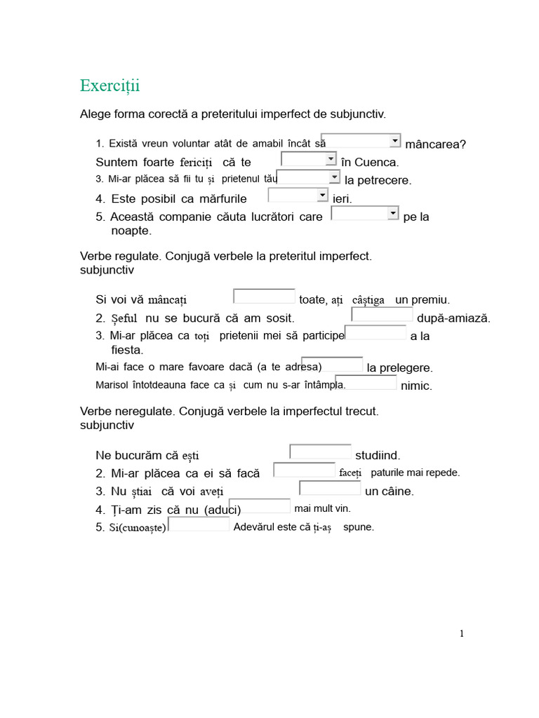 Exerciții Pentru Imperfectul Subjunctiv | PDF
