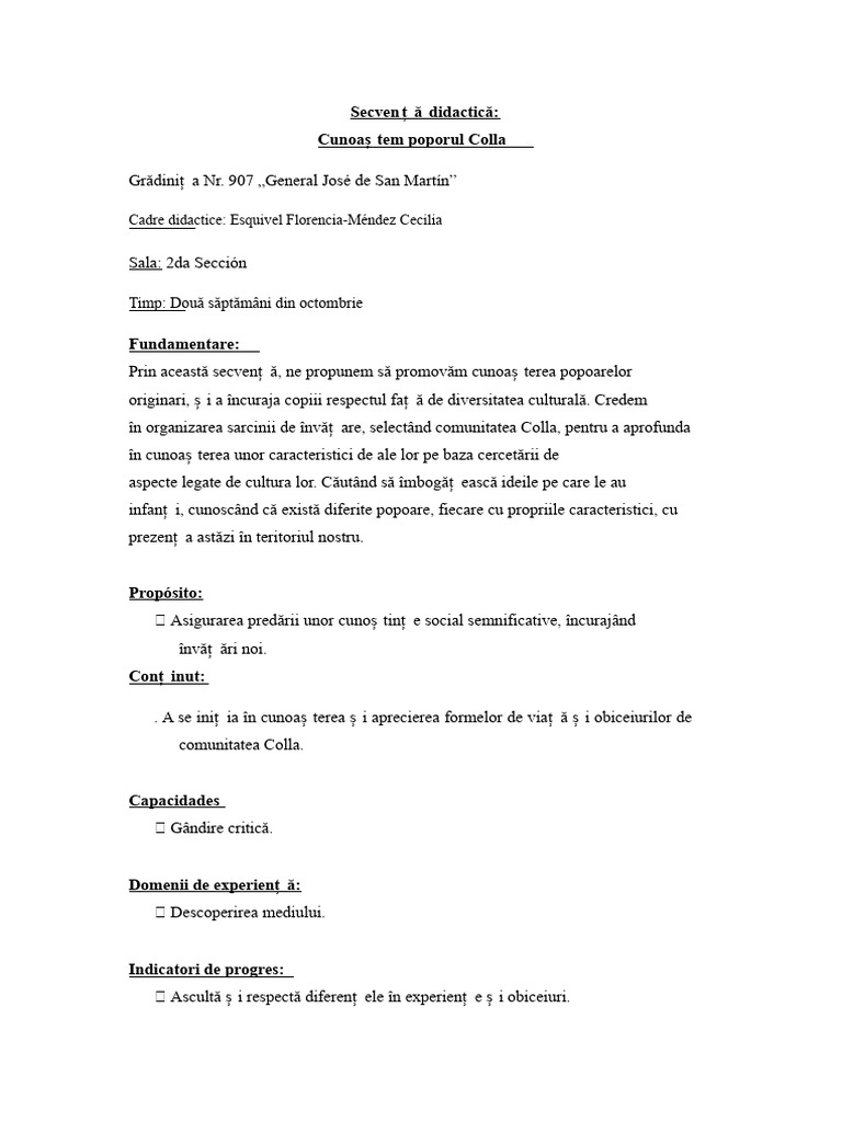 Secuencia Didactică 12 Octombrie Collas | PDF