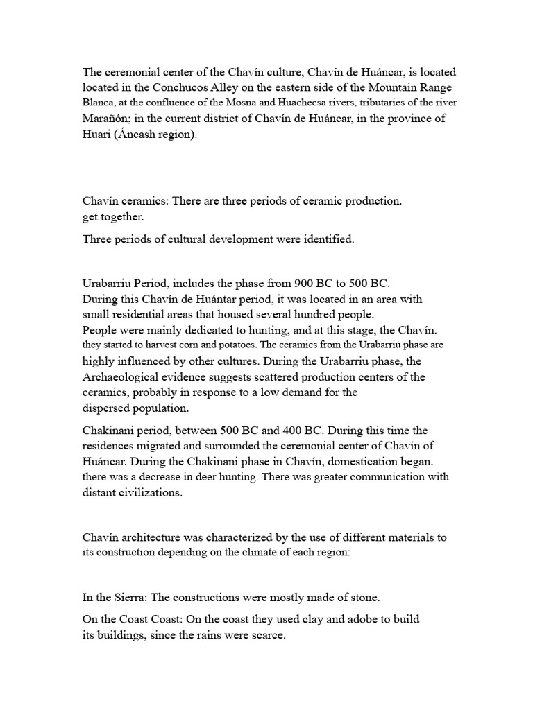 The Ceremonial Center of The Chavín Culture | PDF