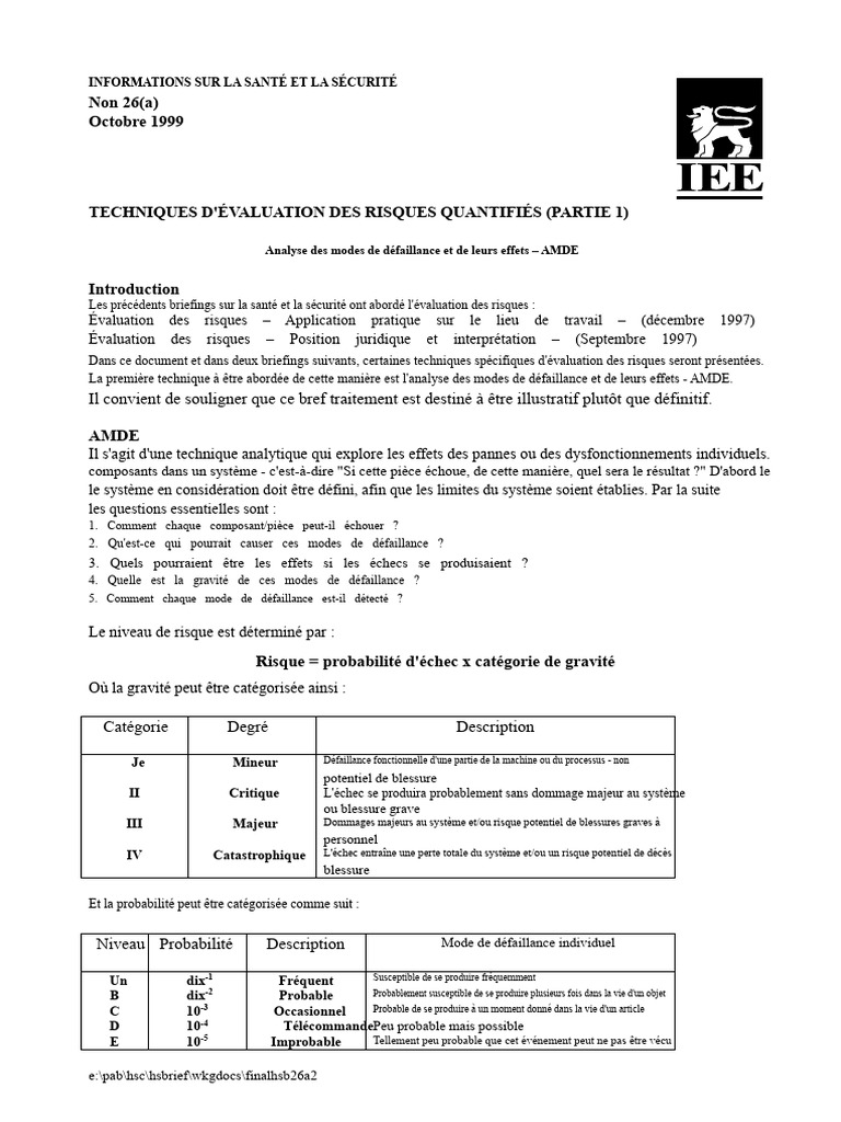 Techniques d'évaluation des risques AMDE | PDF | Risque | Évaluation ...