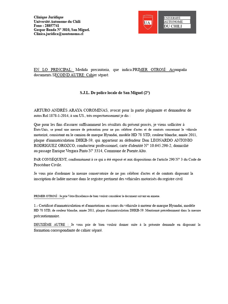 Demande de mesure conservatoire véhicule | PDF