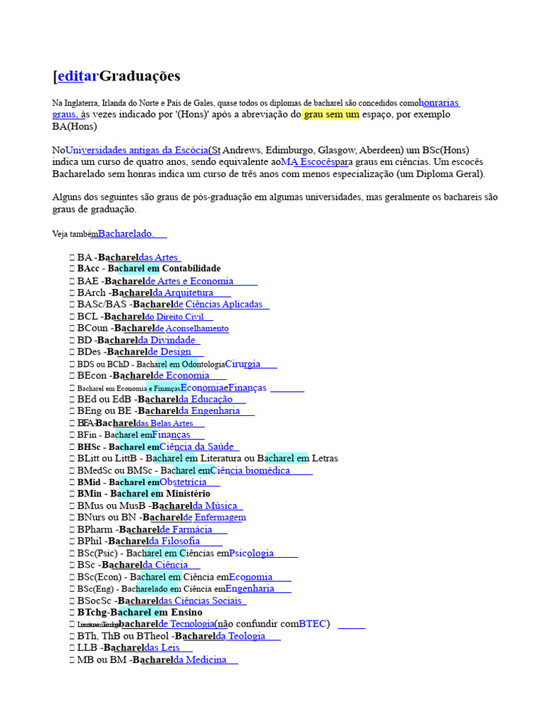 Abreviação Grau | PDF | Diploma acadêmico | Diploma de bacharel