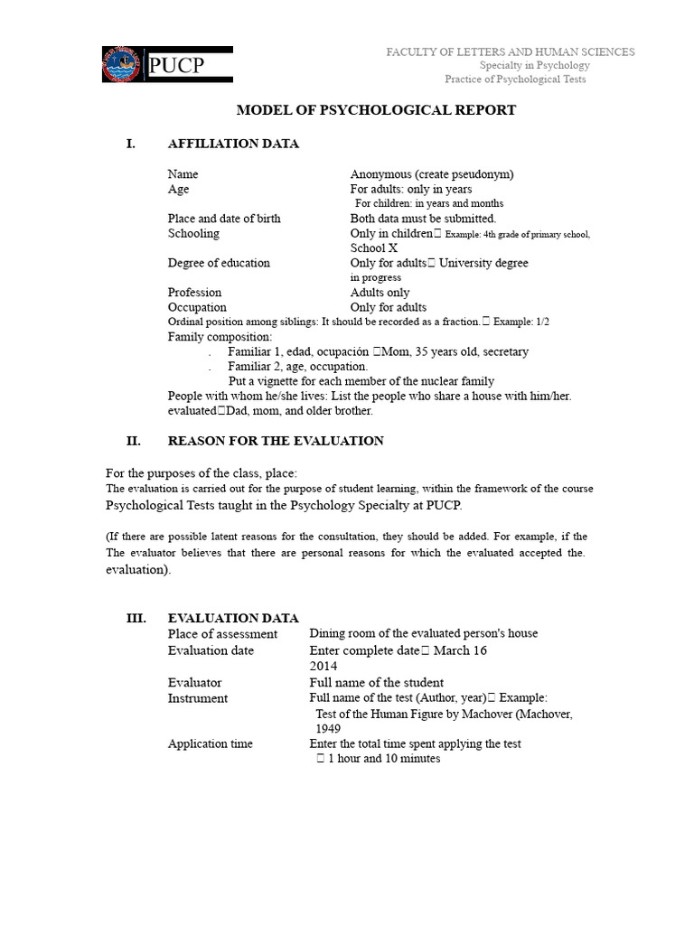 05 Model of Psychological Report | PDF | Psychology | Cognition