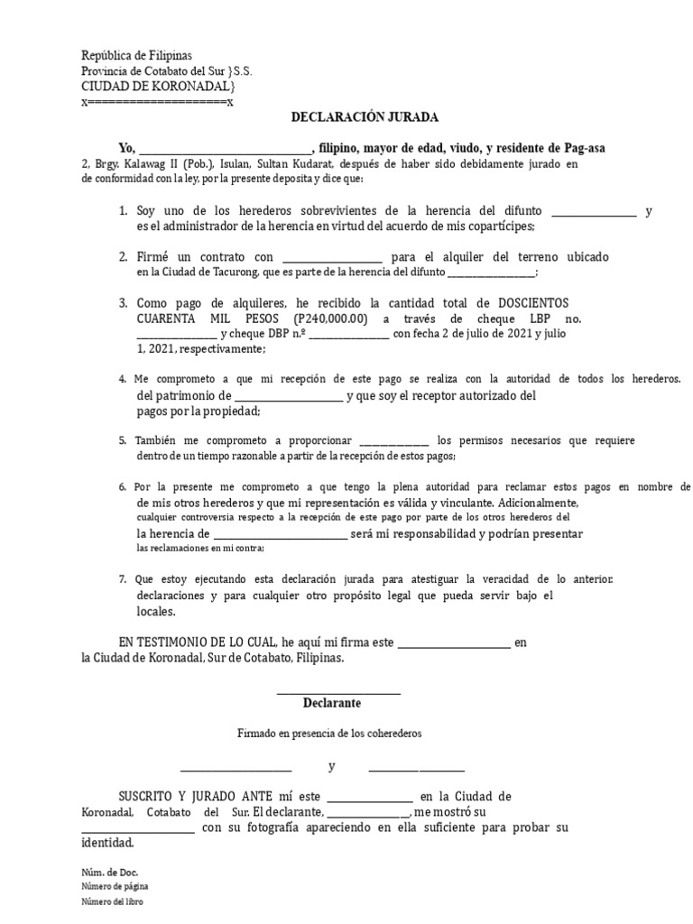 Declaración Jurada de Herencia en Filipinas | PDF