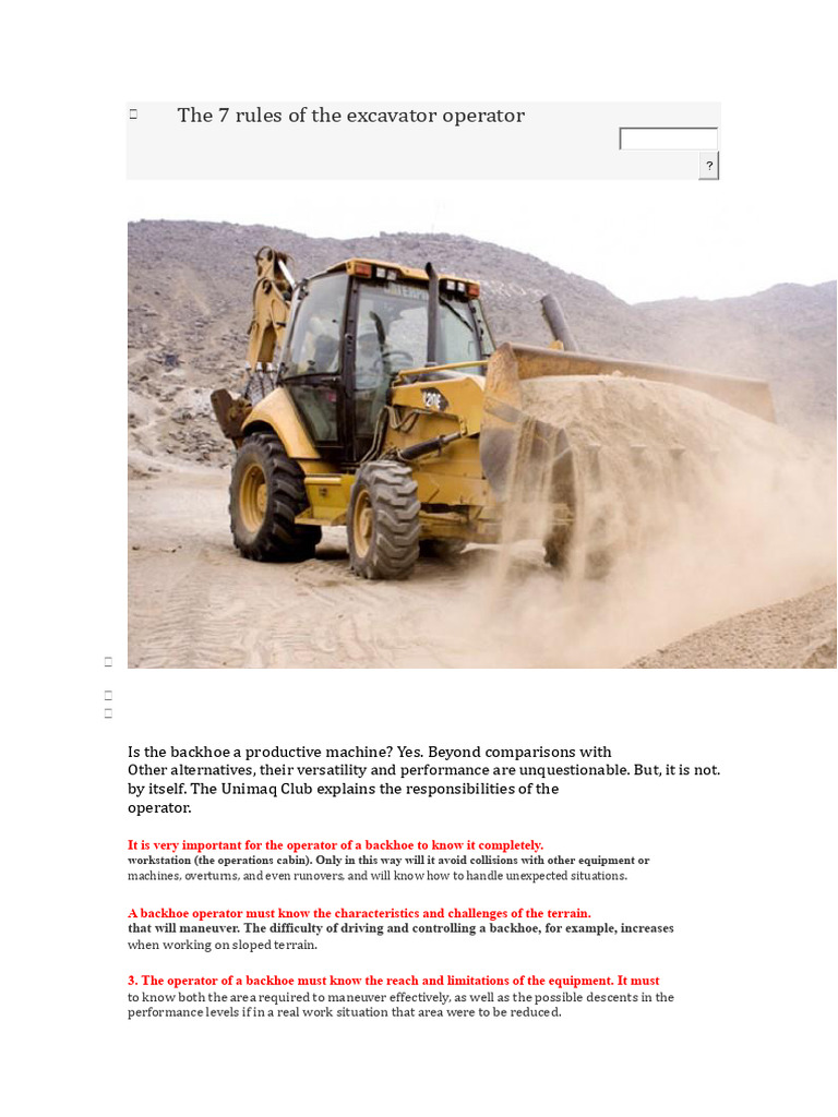 The 7 Rules of The Backhoe Operator | PDF