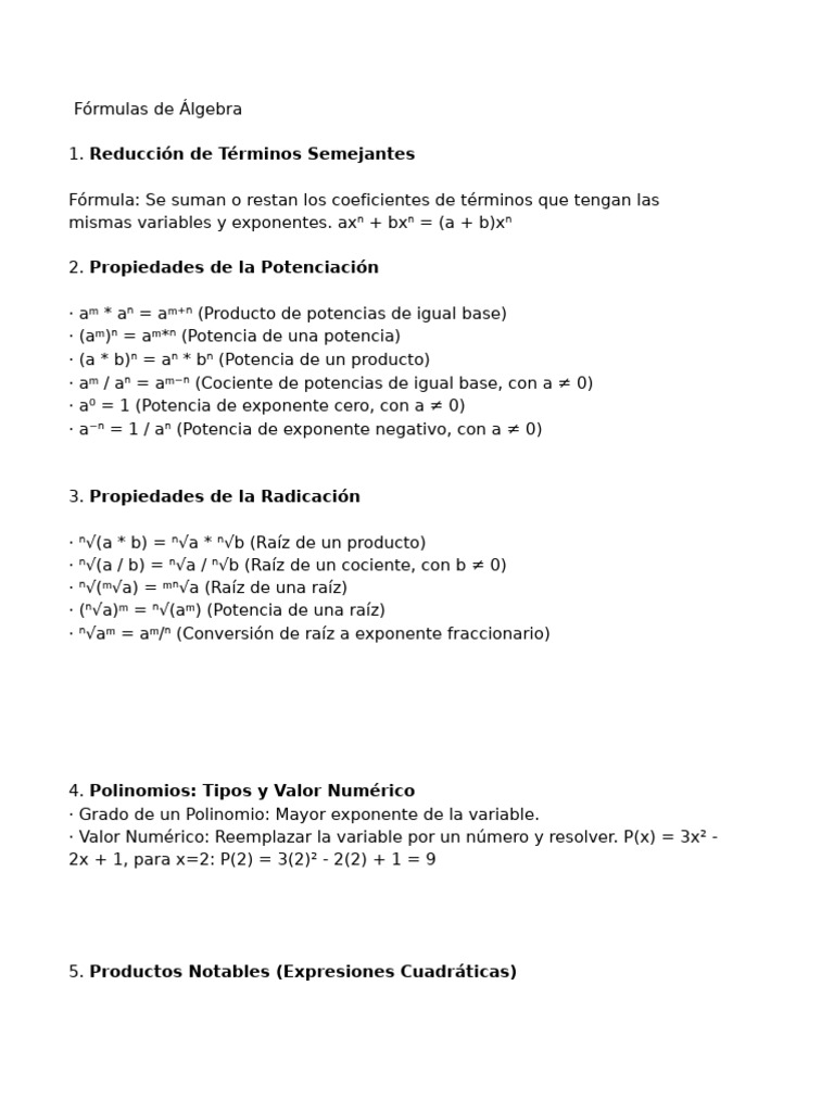 Math Formulary | PDF | Factorización | Álgebra abstracta