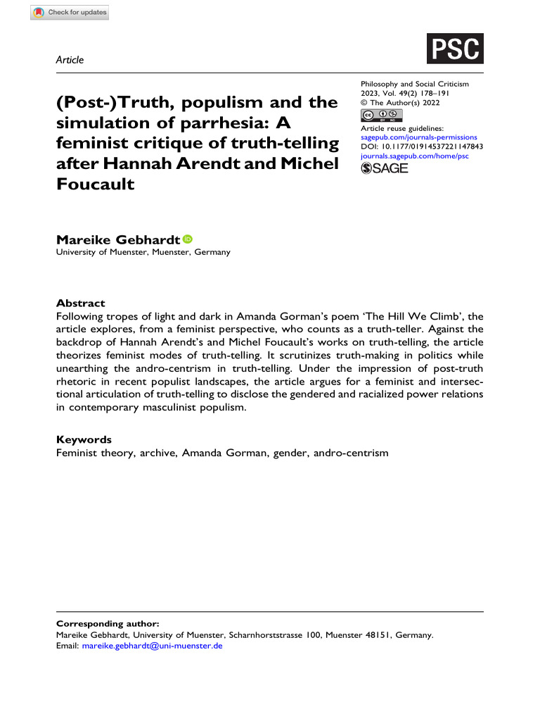 Gebhardt 2023 (Post) Truth Populism and The Simulation of Parrhesia A ...
