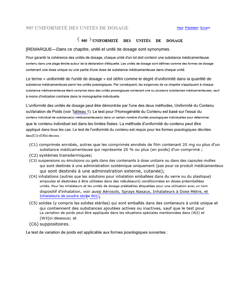 Uniformité des unités de dosage médicamenteux | PDF | Information ...