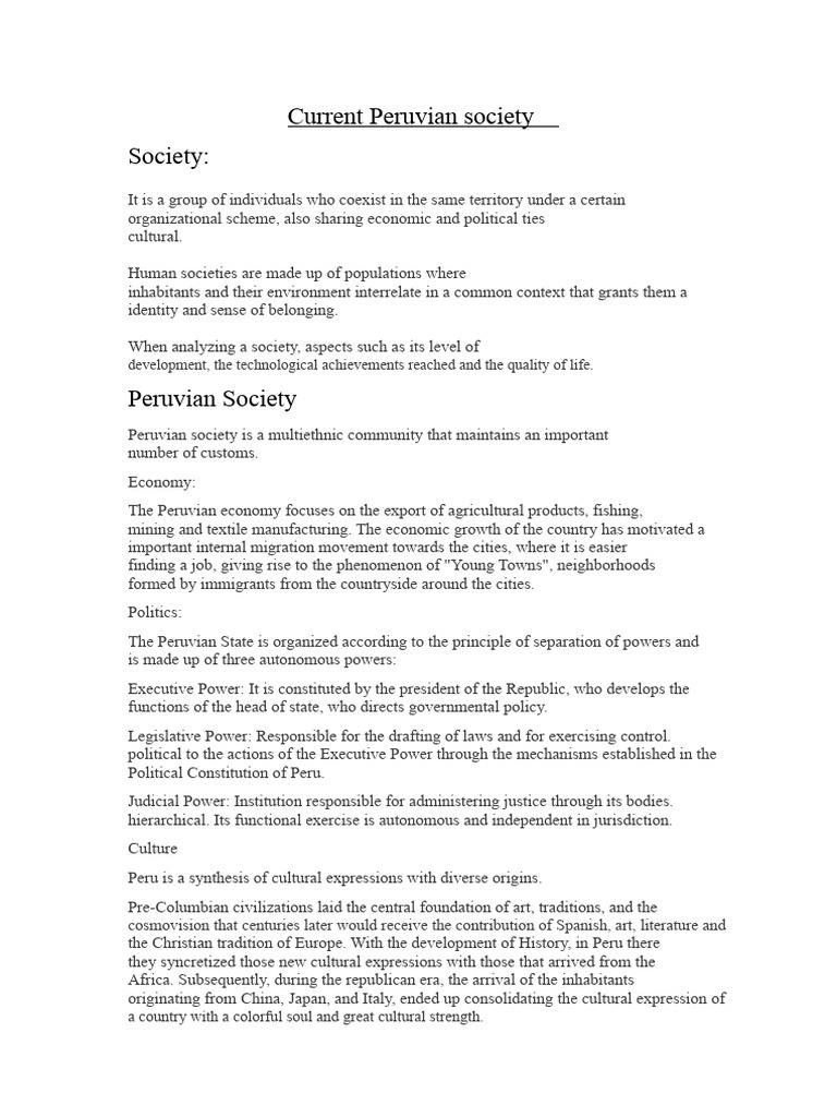 Overview of Peruvian Society and Economy | PDF | Peru | City