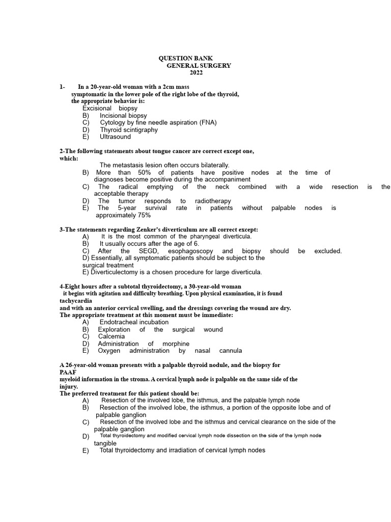 Bank of Questions General Surgery 2021 | PDF | Esophagus | Melanoma