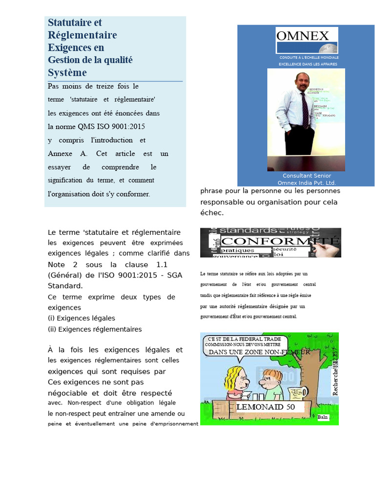 Exigences Statutaires et Réglementaires en QMS | PDF | Management de la ...