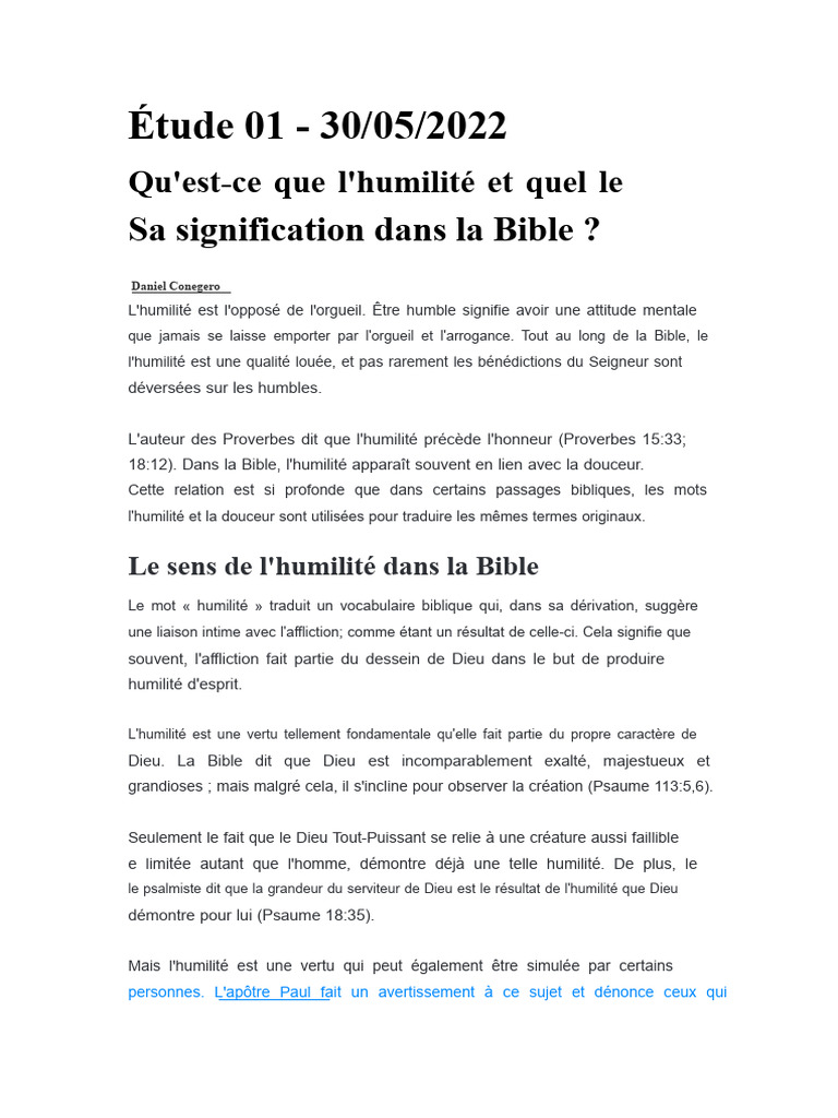 L'humilité dans la Bible : définition et exemples | PDF | Humilité | Dieu