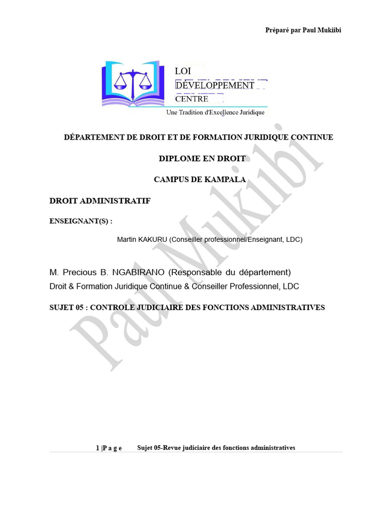 Contrôle judiciaire des fonctions administratives | PDF | Loi ...