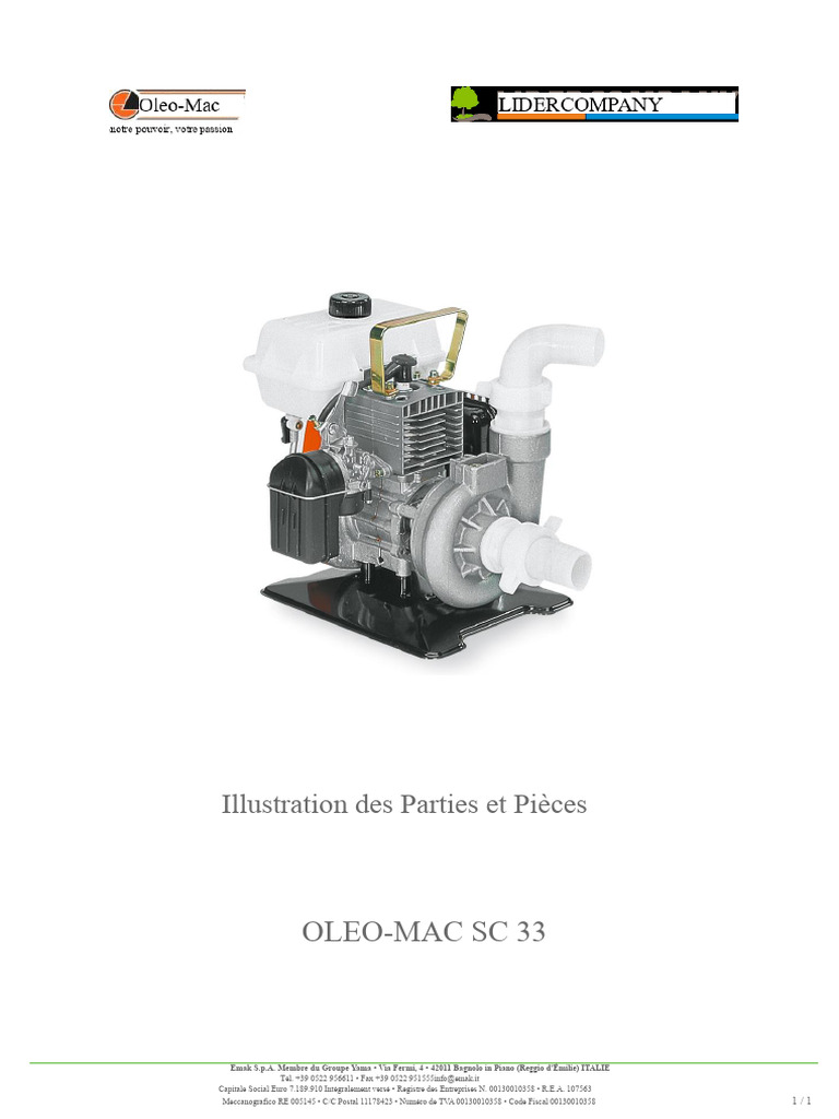 Pièces de Motopompe OLEO-MAC SC 33 | PDF