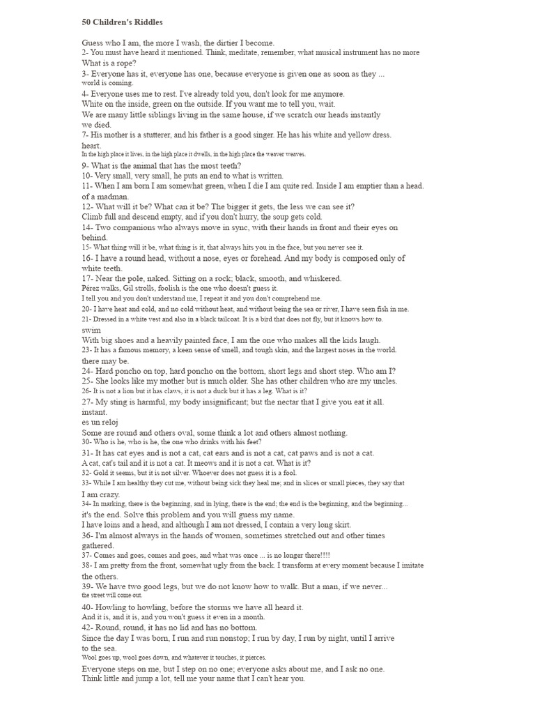 50 Children's Riddles | PDF | Riddle | Cats