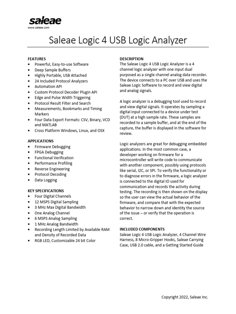 Saleae Logic 4 USB Logic Analyzer Features | PDF | Sampling (Signal ...
