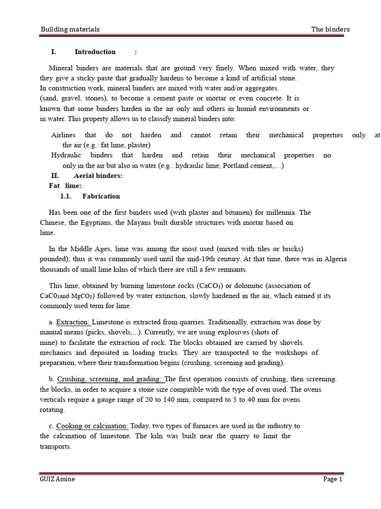 Understanding Mineral Binders in Construction | PDF | Lime (Material ...