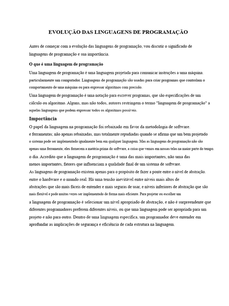 Evolução das Linguagens de Programação | PDF | Linguagem de programação ...