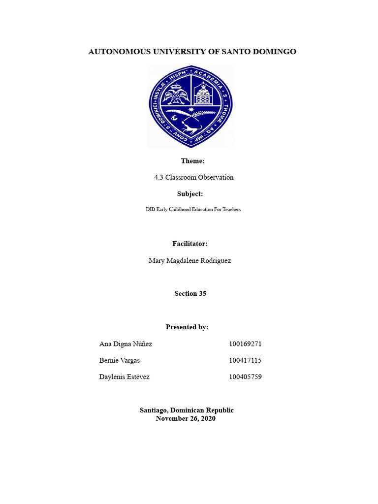 4.3 Classroom Observation | PDF | Teachers | Classroom