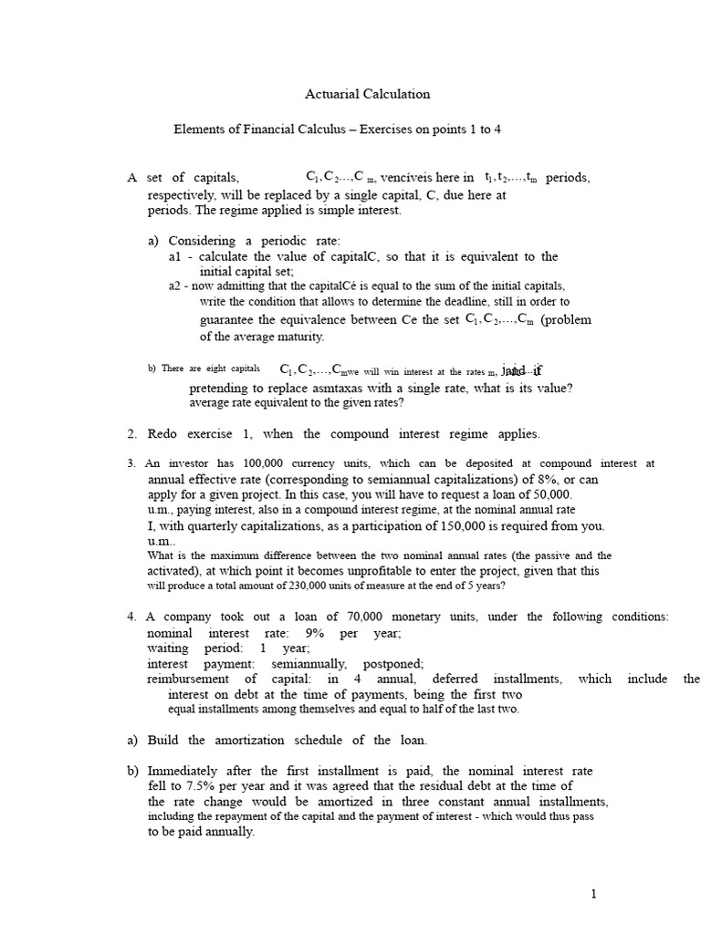 Actuarial Calculations and Exercises | PDF | Interest | Present Value