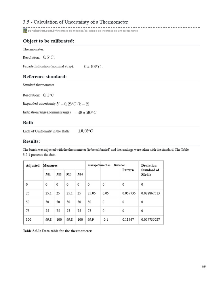 Thermometer Uncertainty Calculation Guide | PDF | Thermometer | Calibration