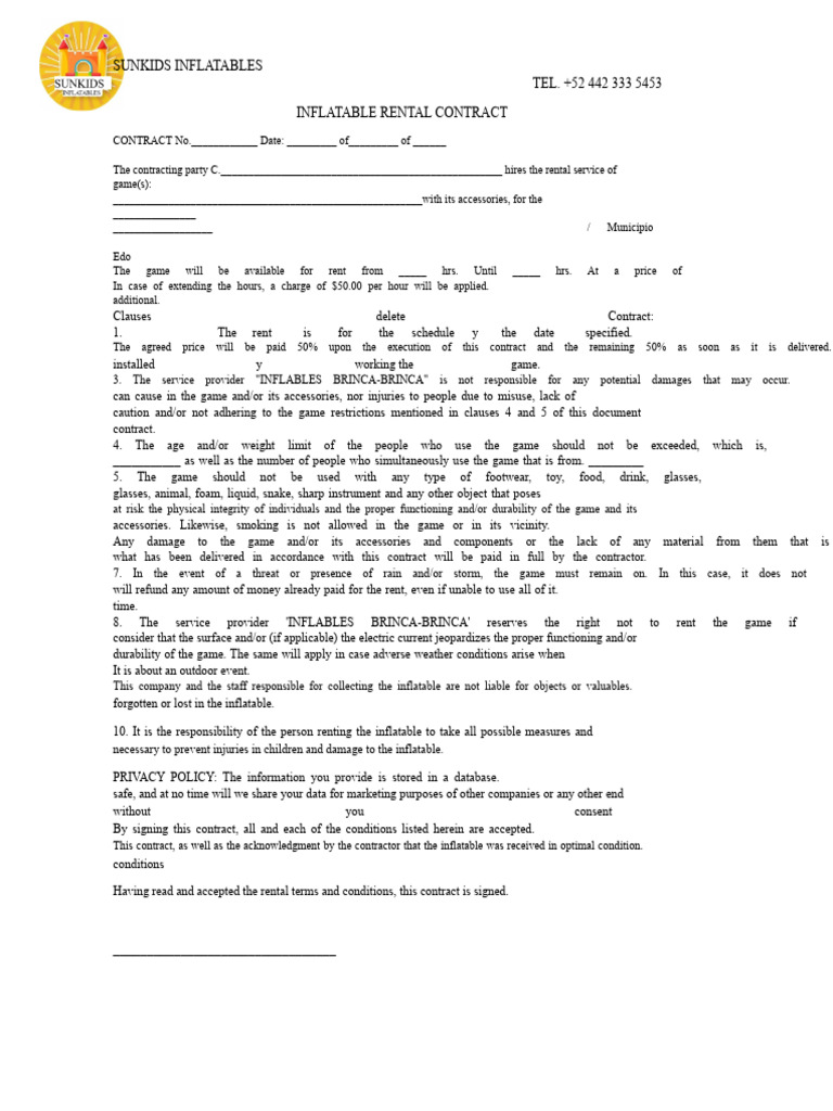 Inflatable Rental Contract Template | PDF