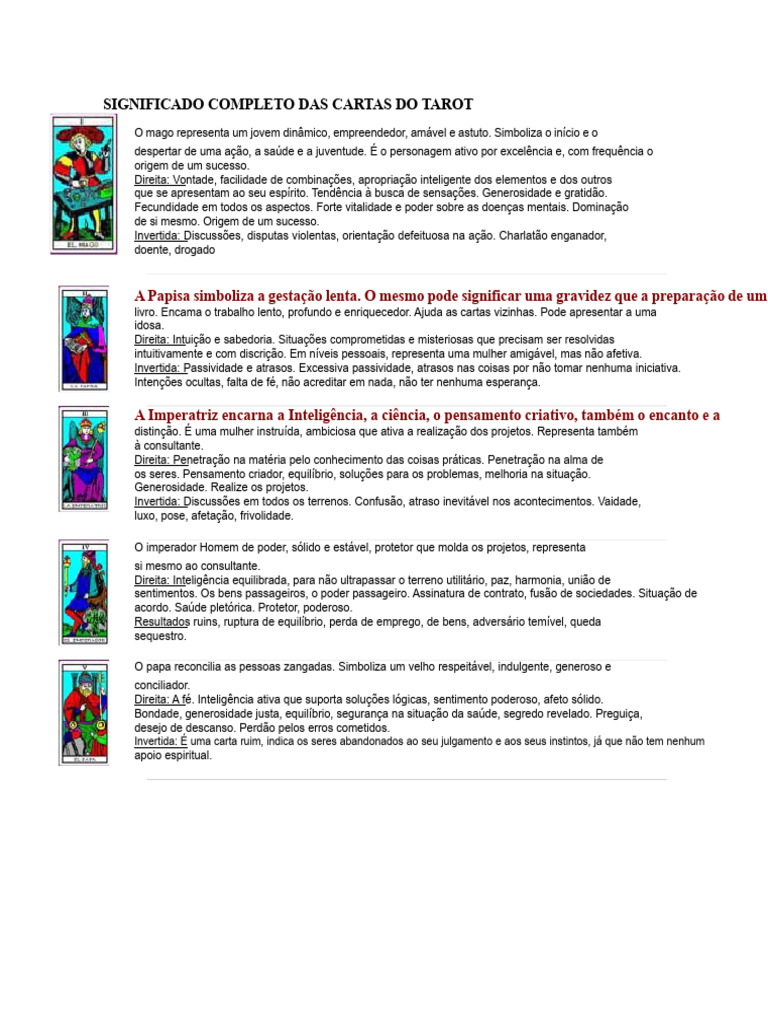 Significado das Cartas do Tarot | PDF | Amor | Tarô
