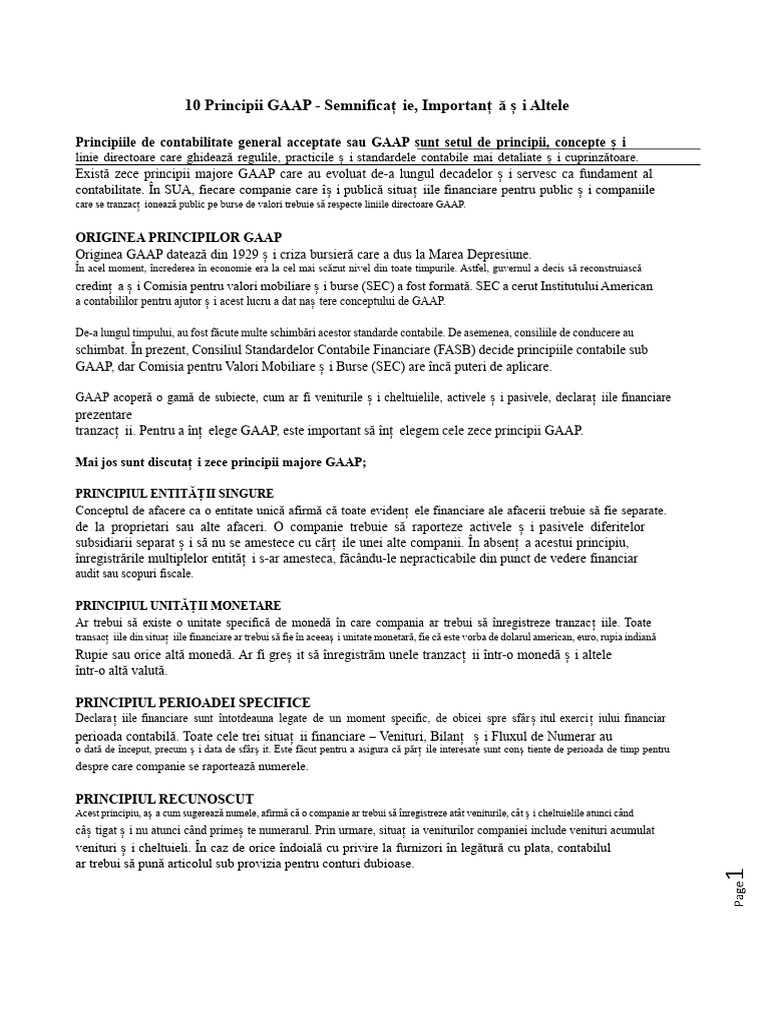 10 Principii GAAP | PDF