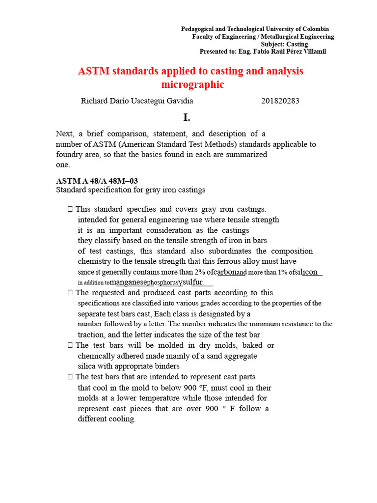 ASTM Standards Applied To Casting | PDF | Steel | Materials Science