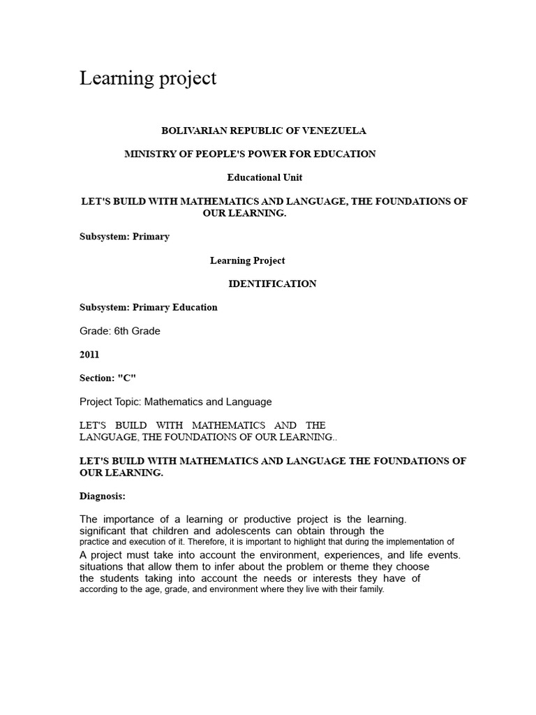 Learning Project On Mathematics and Language | PDF | Knowledge | Learning