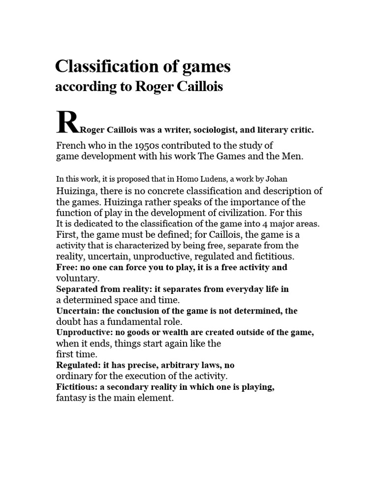 Caillois' Game Classification Explained | PDF