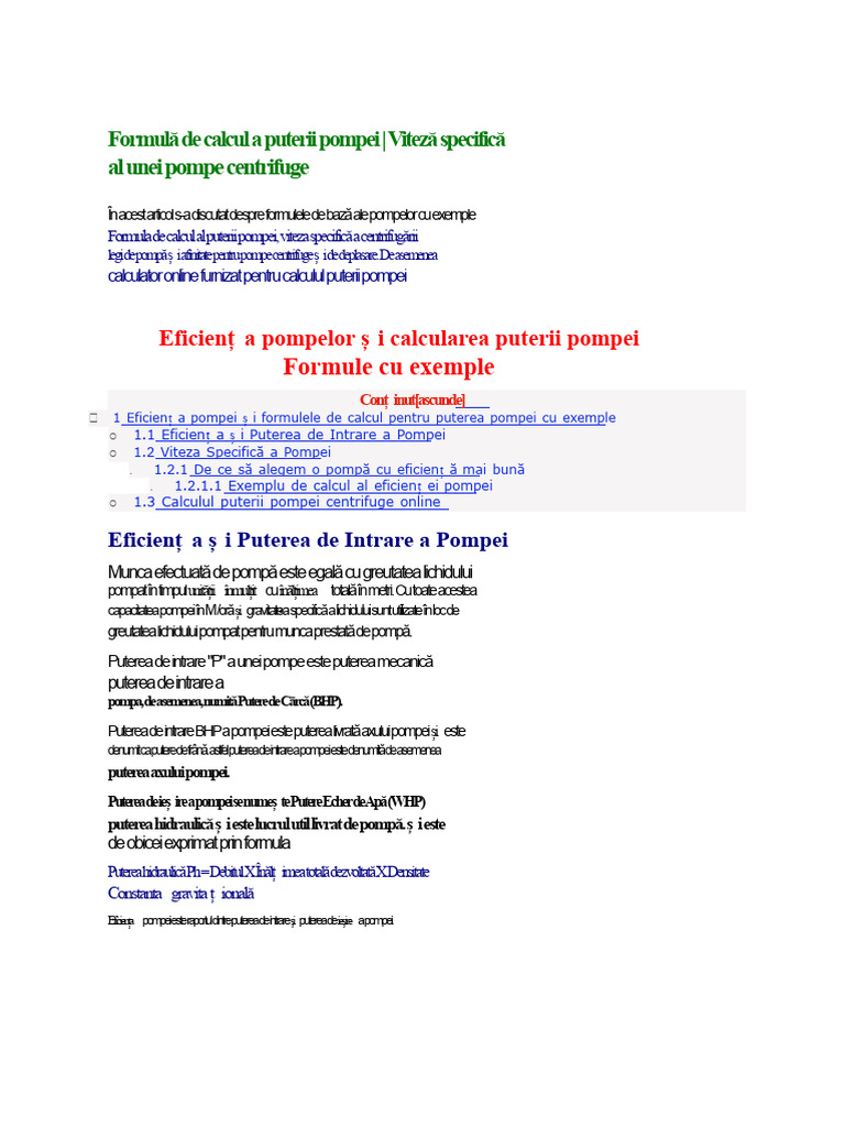 Formula de Calcul Al Puterii Pompei | PDF