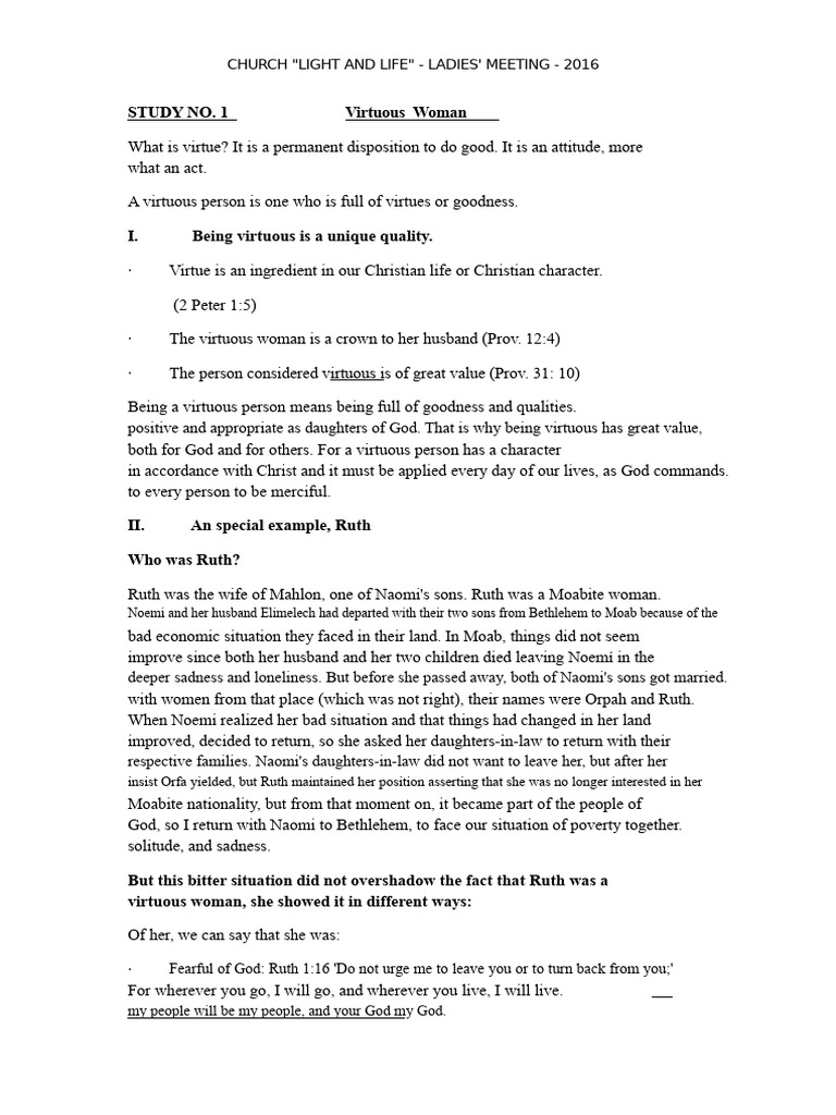 Virtuous Woman Study No. 1 | PDF | Ruth (Biblical Figure) | Book Of Ruth