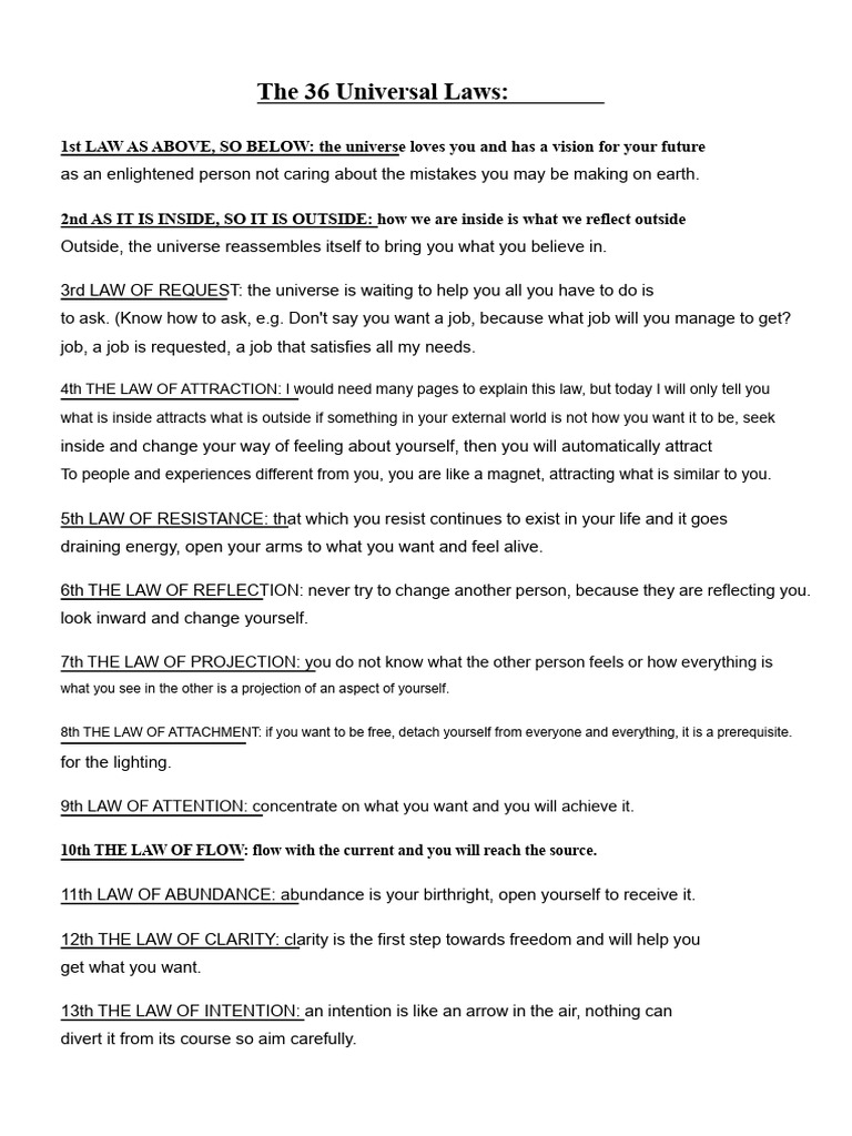 The 36 Universal Laws | PDF | Law Of Attraction (New Thought ...