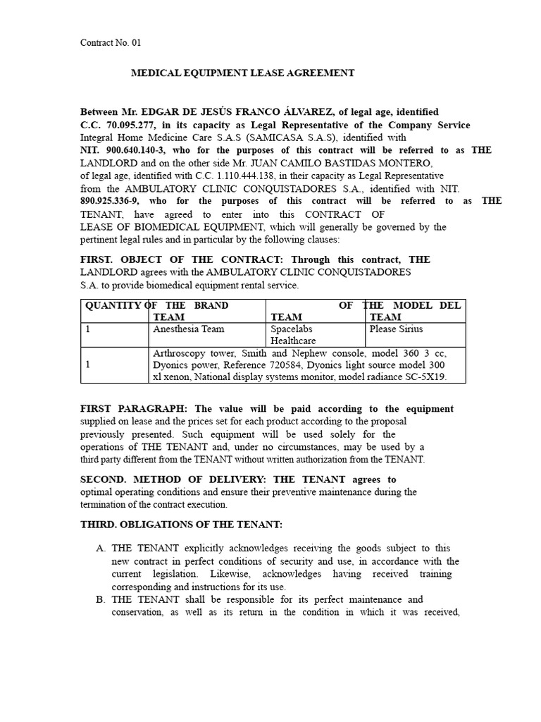 Biomedical Equipment Lease Agreement | PDF | Lease | Leasehold Estate