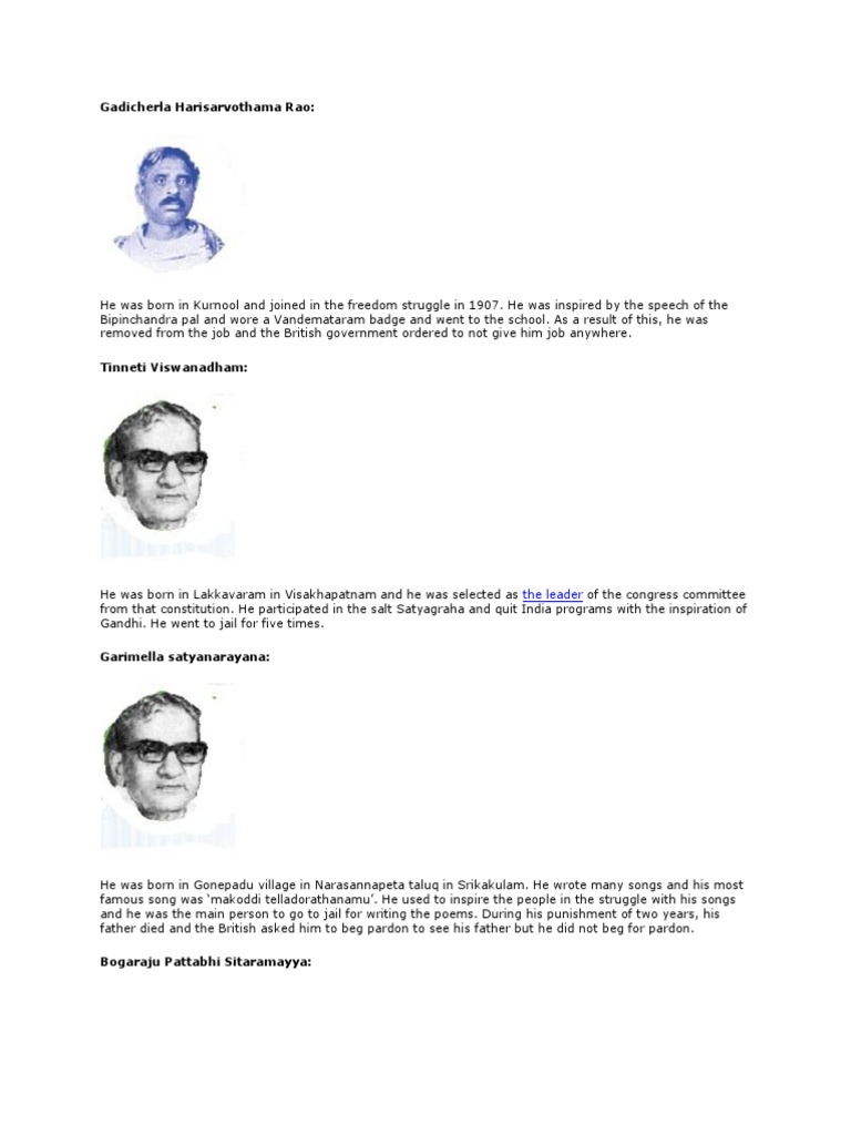 Notable Freedom Fighters of Andhra Pradesh | PDF | Indian Independence ...