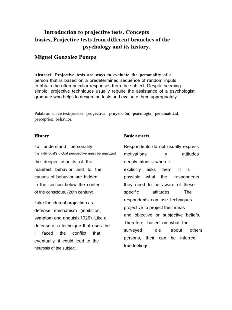 Introduction To Projective Tests | PDF | Perception | Psychology