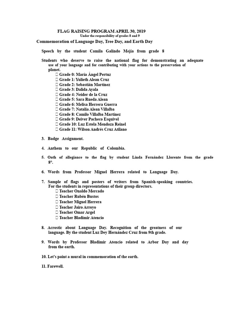 Flag Raising Program April 30, 2019 PDF | PDF