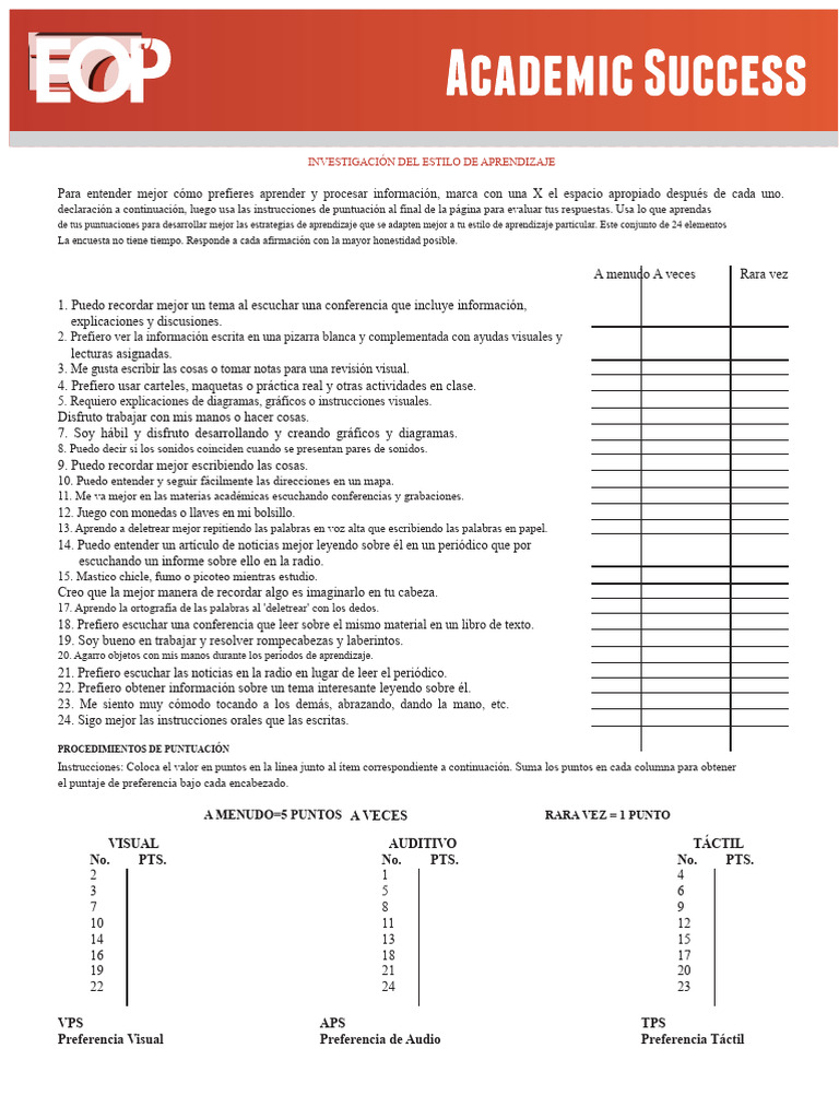 Estilos de Aprendizaje: Encuesta y Guía | PDF | Aprendizaje