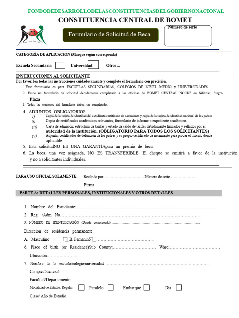 Beca NGCDF Bomet Central 2 | PDF | Certificado de nacimiento