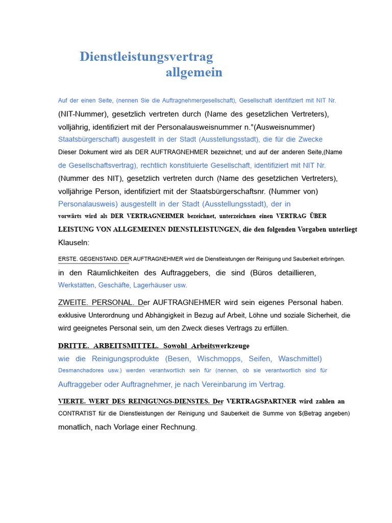 Vertrag Über Die Erbringung Von Allgemeinen Dienstleistungen | PDF