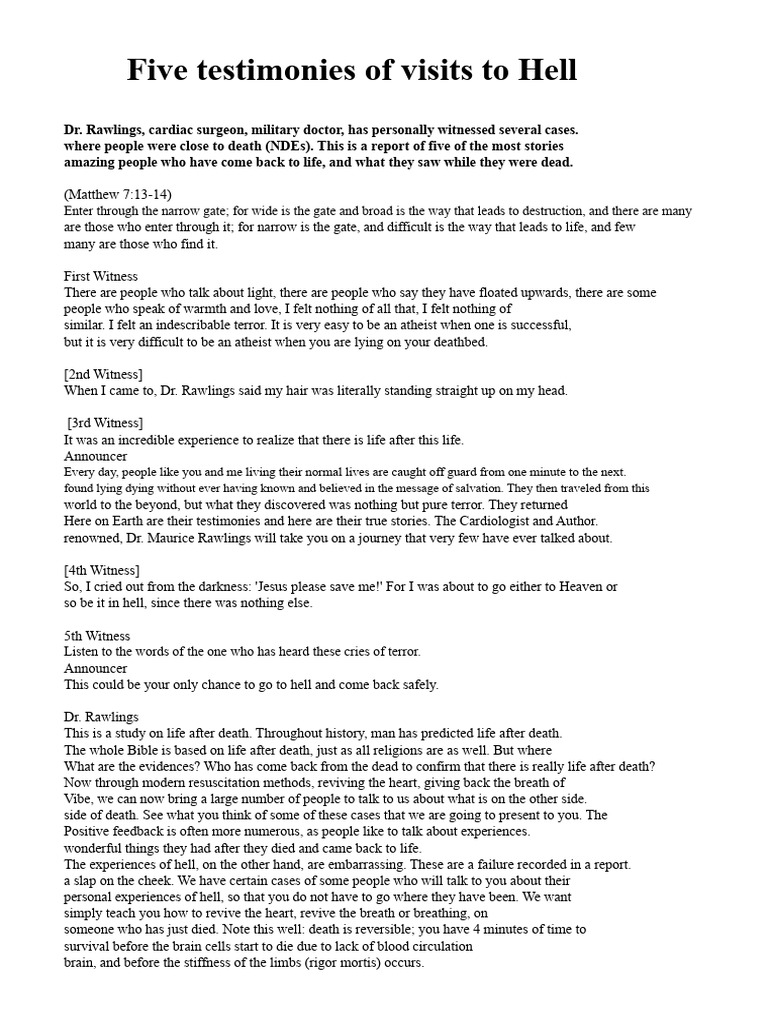3) Five Testimonies of Visits To Hell | PDF | Hell | Afterlife