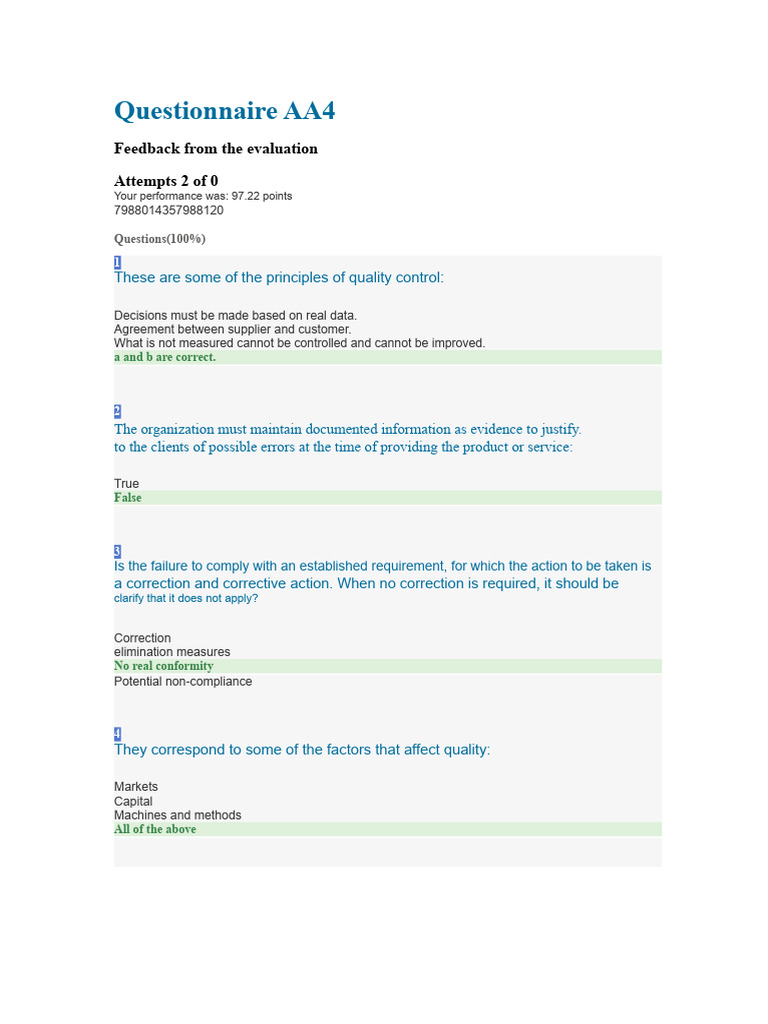 Quality Control Principles Questionnaire | PDF | Business