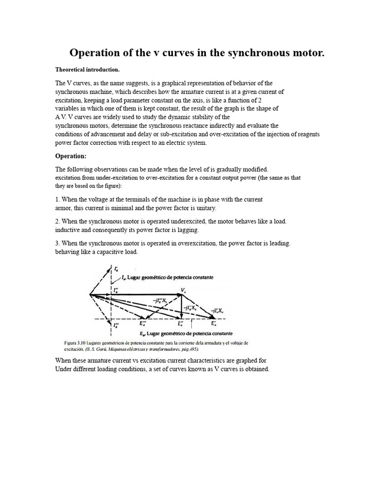 Operation of The V Curves in The Synchronous Motor | PDF | Ac Power ...