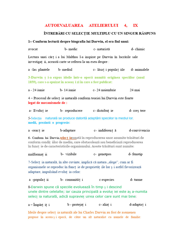 AUTOEVALUARE Atelier 4 Nouă | PDF