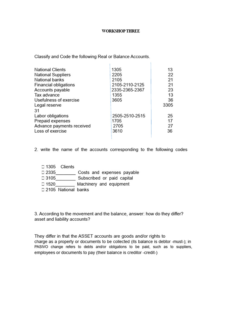 Classify and Code The Following Real or Balance Accounts | PDF | Debits ...
