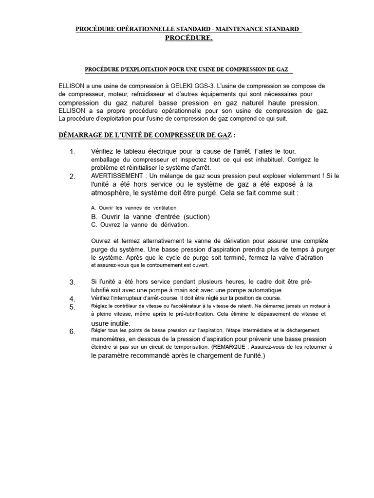 Procédure de Maintenance Usine Gaz ELLISON | PDF | Soupape ...