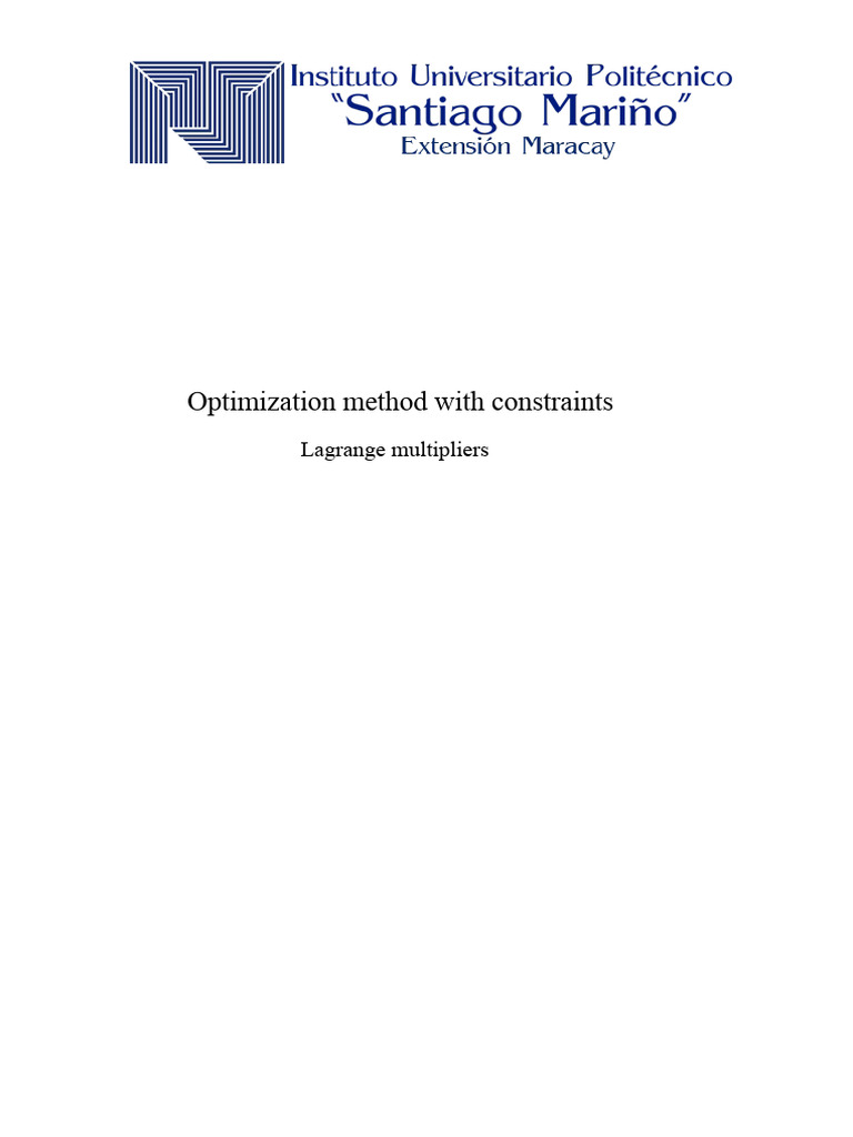 Lagrange Multipliers for Optimization | PDF | Mathematical Optimization ...